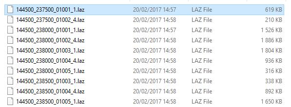 Download data > Voorbeeld van aanpak voor lastools (lokaal pc) Sortering op basis van laatste karakters van bestandsnaam: > de XY coördinaat van linkerbenedenhoek tile => 159000_240000 > de file