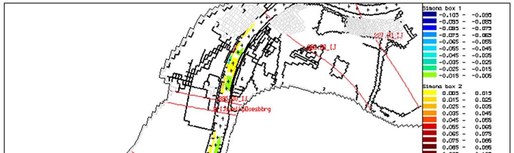 Rivierkundig Beoordelingskader versie 4.0 Bijlagen Figuur 2: Voorbeeld jaargemiddelde bodemveranderingen uit WAQMorf. Veranderingen <0,5 cm niet getoond.