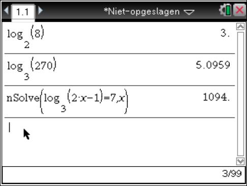 Bij de inhoud van een cilinder hoort de formule I = π r h en je krijgt de opdracht om de r te berekenen bij I = 1000 en h = 1. Dit kan met de GR met behulp van de opdracht nsolve.