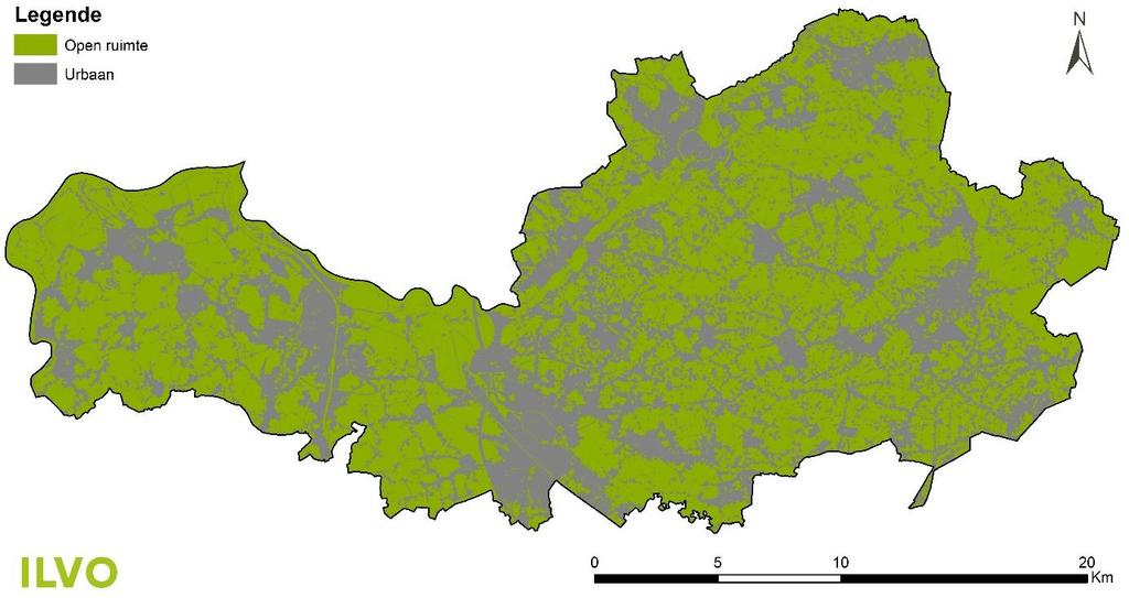 Mechelse regio Kaart: Kwantiteit open ruimte Mechelse