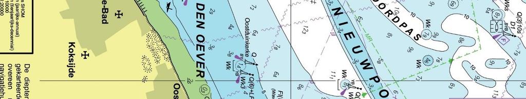 Les 7.2 Aanvulling Horizontale getijdebeweging Tabel Getijstromen ten opzichte van HW Zeebrugge Op officiële zeekaarten staan kleine ruitvormige symbooltjes met een letter er in.