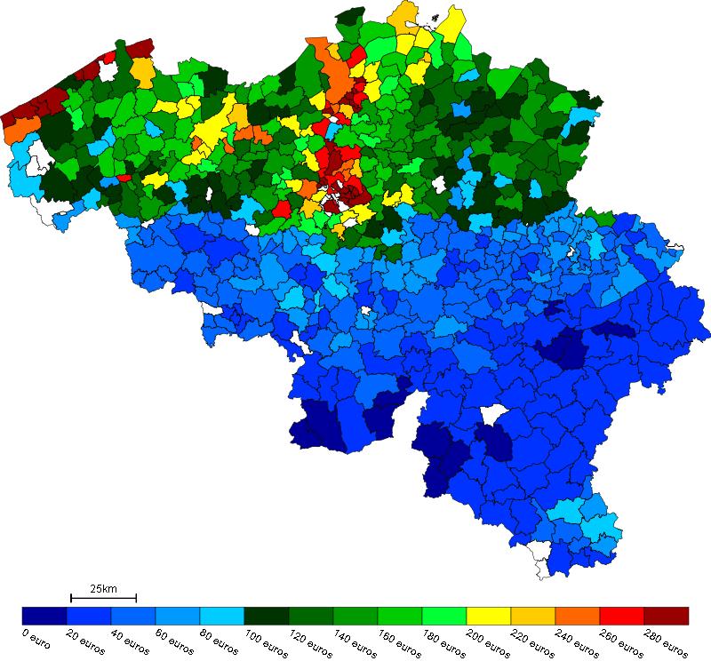 Vastgoed Prijs van bouwgrond in België Gemiddelde prijs in e/m 2 van bouwgrond in België Bron : Berekeningen van de ADSEI (FOD Economie) op basis van gegevens