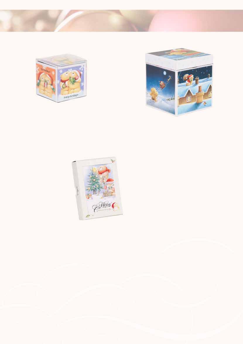 Minicards Inhoud: 16 kaarten Kaartformaat: 85 x 85 mm 4 dessin 2 artikelen Keepsake Box Square Inhoud: 16 kaarten Kaartformaat: 120 x 135 mm 4 dessin 2 artikelen Small box Inhoud: 6 kaarten