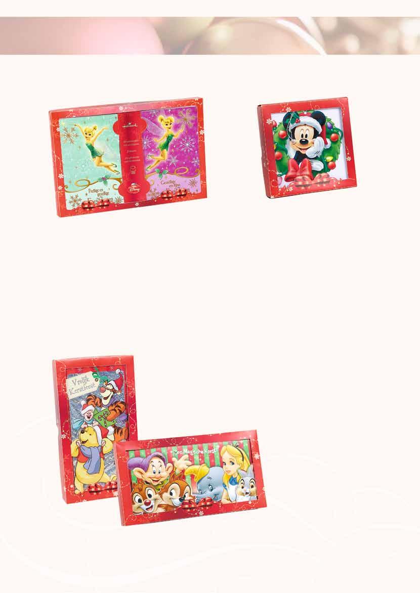 Disney Xmas Boxes Xmas box Inhoud: 10 kaarten Kaartformaat: 115 x 180 mm 2 dessins 3 artikelen Square box Inhoud: 6 kaarten