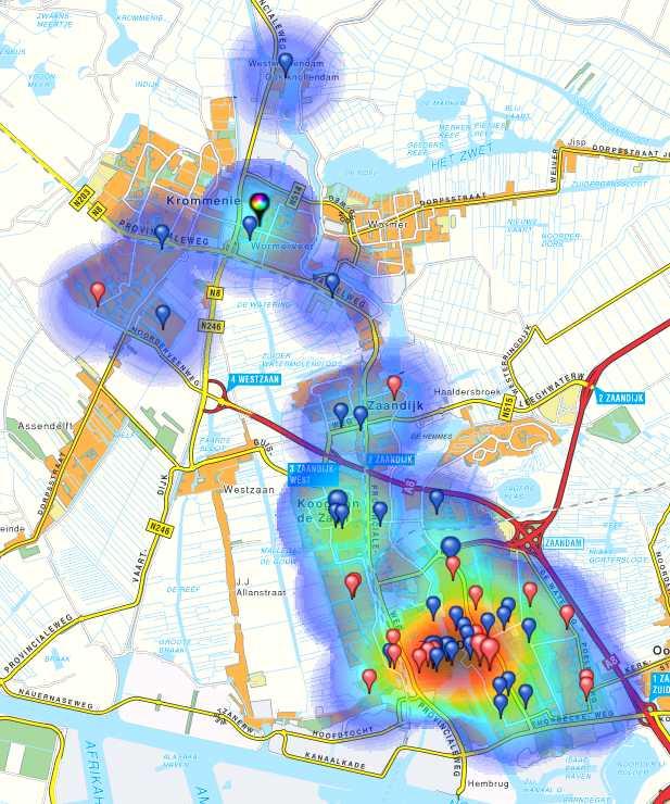 straatroof (blauw) en overvallen (rood) Objectieve veiligheid gemeente Zaanstad Prognose in (lichte) toename straatroven. Hotspot woninginbraken blijft Zaandam, overwegend zuidelijk gedeelte.