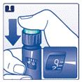 Zorg er bij het draaien van de dosisinstelknop voor dat u de drukknop niet indrukt; anders komt er insuline uit de pen.