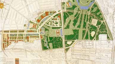 (uit : De Wederopbouw, pag 106-107) Een ononderbroken groenstructuur ligt aan de basis voor de samenhang van Den Haag als geheel.