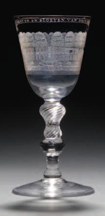 Afb. 1. Diamantgravure op kelkglas (h.20 cm, kelk ø 8,8 cm) ca. 1760, mogelijk door Jacob Sang, van het buiten Driehoven te Loenen aan de Vecht. (Coll.