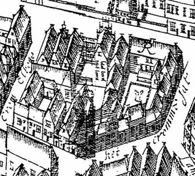 Detail van de kaart van Haubois uit omstreeks 1643. het cromme jat is de Grote Kromme Elleboog. Het noorden is op deze kaart links.