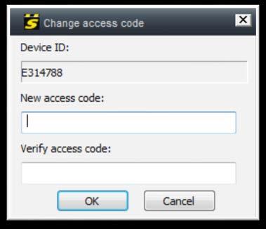 Change ACCESS CODE To change the access code, enter the new code in the New access code box and verify the new code by entering the same code in the box below.