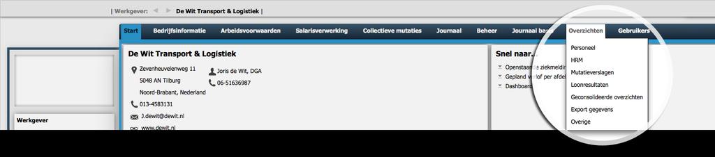5.1 Raadplegen overzichten op werkgeverniveau 1. Kies in het menu op werkgeverniveau voor Overzichten. 2. Op werkgeverniveau wordt een onderscheid gemaakt in de onderstaande categorieën: a.