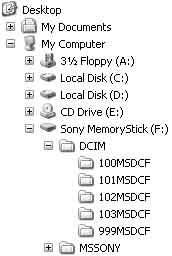 x Voor Windows 2000/Me/XP 1 Dubbelklik op op de taakbalk. Voorbeeld: mappen afbeelden onder Windows XP Dubbelklik hier 2 Klik op (Sony DSC) t [Stop].