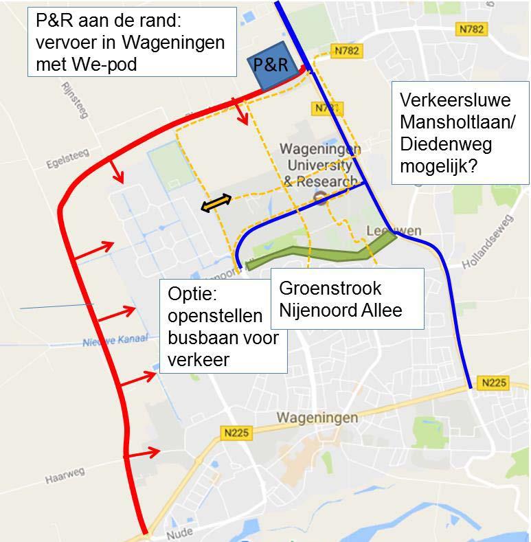 Afgevallen varianten deze fase Rondweg om Wageningen Geen route over/langs de campus maar een route langs Wageningen Noord en West.
