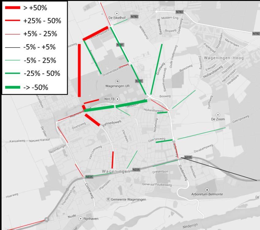 Routewijzigingen routes +125 +675-125 +1700 +325-325 -450 Bij de varianten wordt de Mansholtlaan ontlast ten zuiden van de Kielekampsteeg en de Nijenoord Allee tussen de kruising met de