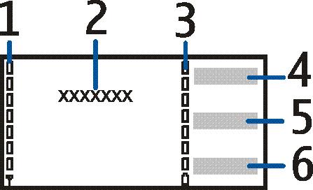 Signaalsterkte van het cellulaire netwerk (1) Naam van het netwerk of het operatorlogo (2) Capaciteit van de batterij (3) De bovenste selectietoets (4) is Favoriet.