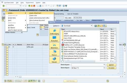 via het onderliggende SAP document. Zo worden in de praktijk bijvoorbeeld offerte bestanden gekoppeld aan bestellingen of binnenkomende bestellingen gekoppeld aan verkooporders.