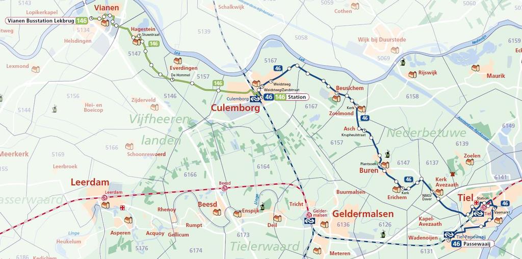Lijn 146 Lijn 146 vervangt het huidige trajectgedeelte Culemborg - Vianen van lijn 46. Dit trajectdeel van lijn 46 kent een aanmerkelijke vervoersbreuk in Culemborg en een fors lager gebruik.