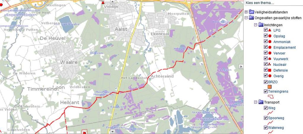 Figuur 18: Uitsnede provinciale risicokaart voor het plangebied (bron: www.risicokaart.nl) Binnen het plangebied zijn in deze veiligheidszones geen (beperkt) kwetsbare objecten aanwezig.