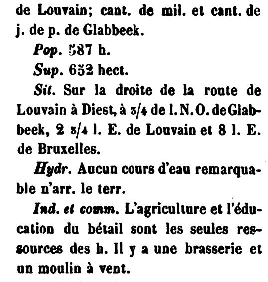 «Dictionnaire géographique et statistique du royaume de Belgique» - 1845 (p 486) WO I 18 augustus 1914 de vernietiging Het Belgische leger besliste in augustus 1914 om een verdedigingslijn aan te