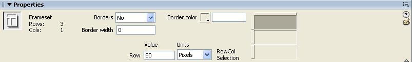 Bij de eigenschappen van de frameset kan je eventueel de frameset omranden (Borders, Border color, Border width). De omrandingskleur wordt niet in alle browsers netjes weergegeven.