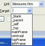 Bij het leggen van een link vanuit een frame, geef je naast de link ook een target op: de naam van het frame waarin de pagina moet geopend worden.