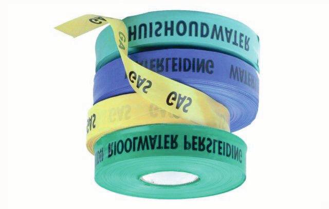 Waarschuwingslinten lint riool Code; netd kleur riool-water-persleiding groen 026.000.040 gas geel 026.000.030 waterleiding blauw 026.000.020 huishoudwater mintgroen 026.000.050 28,55 20,30 20,30 Rollengte 250 mtr.