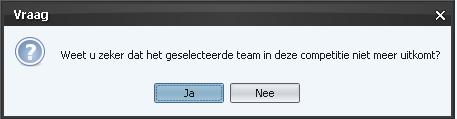 2. Achteraan de regel met betrekking tot het team selecteer de knop terugtrekken. Het volgende scherm verschijnt: Afbeelding 4: bevestiging terugtrekken team. 3.