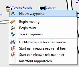 Waypoint maken: - Klik op het icoon - Positioneer de cursor op de kaart daar waar je een waypoint wil maken - Klik rechts en