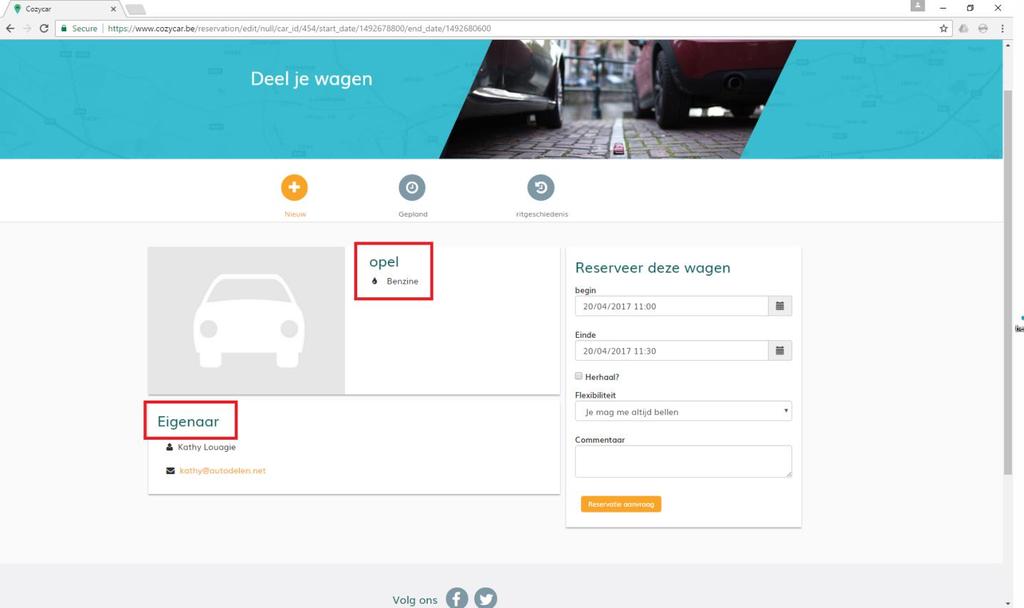 18 Vervolgens kom je terecht op de reservatiepagina van die auto:
