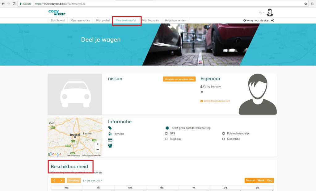 25 Klik op de auto die je wil reserveren, dan kom je uit op het overzicht van die wagen: Onder