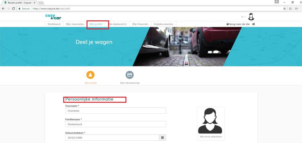 2 Mijn profiel Op mijn profiel kan je klikken om een overzicht te hebben van je persoonlijke gegevens Neem hier gerust een