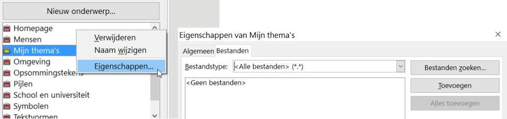 Afbeelding 5: Dialoogvenster Eigenschappen van de Galerij Om meer bestanden tegelijk toe te voegen: a) Klik op de knop Bestanden zoeken. b) Het dialoogvenster Pad selecteren opent.