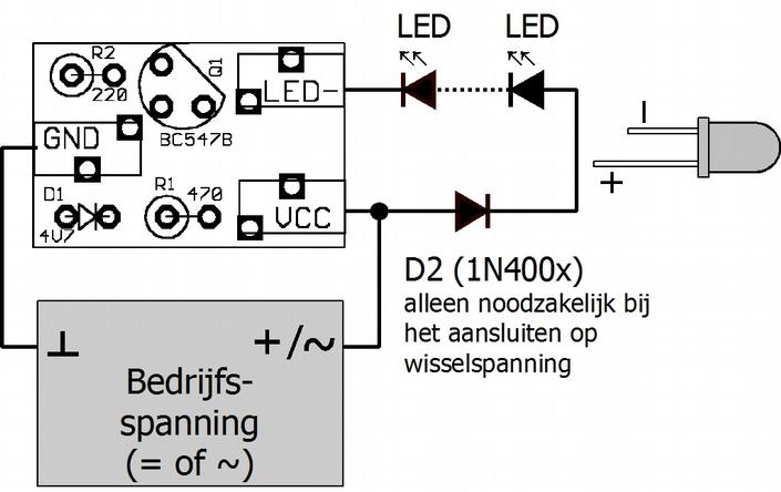 LKS-1 Nederlads 7. De LKS-1 aasluite GND VCC LED- Voedigsspaig. Bij gelijkspaig: Mipool Fig. 2 Aasluitschema Voedigsspaig.