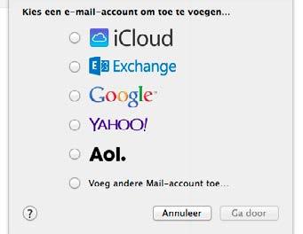 E-mailprogramma: Apple Mail Aan de slag! 5. Vink de optie voeg andere Mail-account toe aan en klik op ga door. 1. Open Apple Mail 2. Ga naar voorkeuren. 3. Klik op het tabblad accounts'. 4.