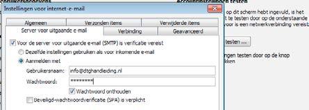 E-mailprogramma: Outlook 2010 6. Vink de optie Wachtwoord onthouden aan. Let op! Heb je het wachtwoord al in de webmailomgeving veranderd? Voer nu dan je nieuwe wachtwoord in.