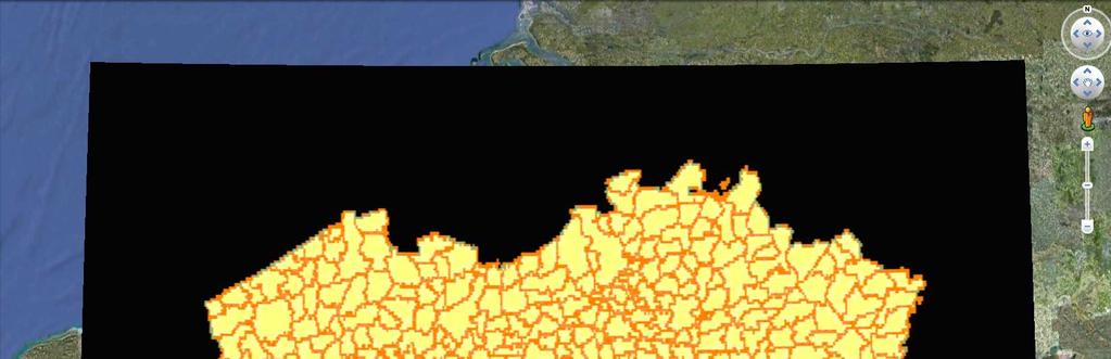 Het resultaat is een voorstelling van de gemeentegrenzen van Vlaanderen in Google