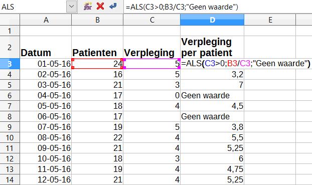 Afbeelding 22: oplossing Deling door nul #WAARDE! Niet-bestaande waarde en #VERW!