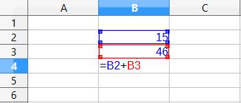 B3 de houders van de gegevens, en was B4 de cel waar de berekening werd uitgevoerd. Merk op dat de formule werd weergegeven als =B2+B3.