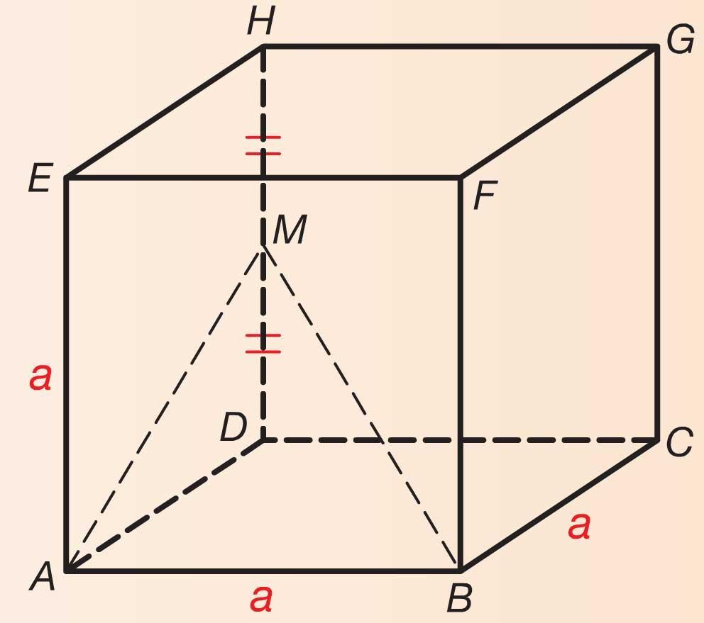 4.5 Lengte en oppervlakte [1] Voorbeeld 3: Gegeven is de kubus ABCD EFGH met DM = MH.