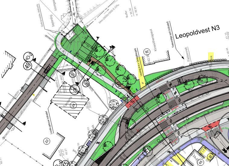 van gras, hagen en grasbetontegels ipv betonstraatstenen, als langs de parallelweg waar er een deel van de voorziene