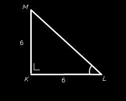 Bekijk de figuur. Van driehoek KLM is?k, KL en KM. a. Neem over en vul eerst de juiste zijden en dan de juiste getallen in. Rond je antwoord af op twee cijfers achter de komma. tan?l b.