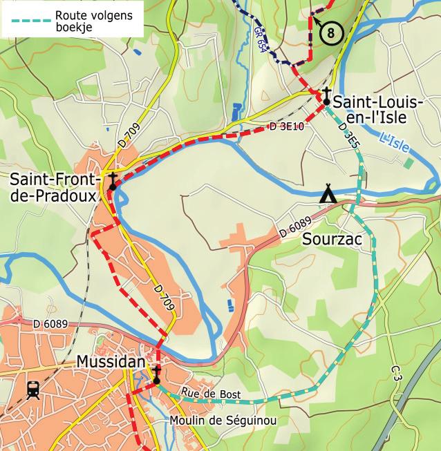 Traject 3.5 blz 102 km 105.0-110.5 vervangen door: Km 105.0 Linksaf naar de D3 (hier verlaat u de GR weer). Na 400m linksaf op de D3 en na de spoorwegovergang rechtsaf. Loop St Louis en l Isle in.