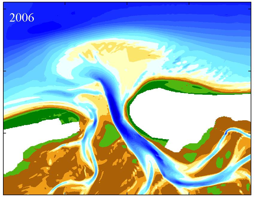 The main inlet channel developed in an updrift direction and migrated eastward (see Figuur 2.1).