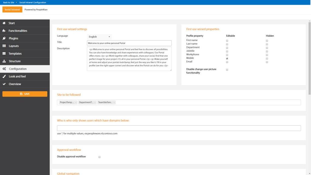 7 Configuratie In de configuratie stap is het mogelijk om de Collaboration fatory nog op details aan te