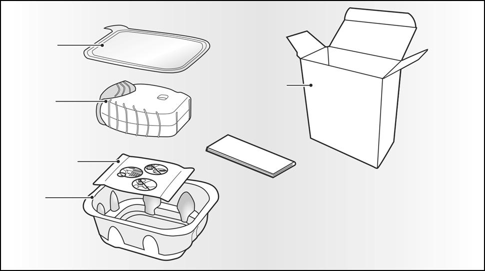 De doos van uw Revinty Ellipta inhalator bevat Afdekfolie van het bakje Inhalator Doos Deze bijsluiter Droogmiddel Bakje De inhalator is verpakt in een bakje.