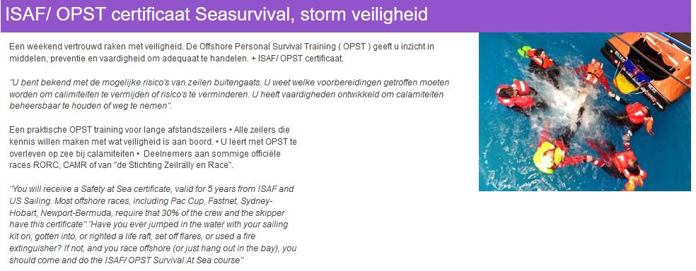 Goed zeemanschap Offshore Personal Survival Training Trainingen verzorgd in Nederland / België door bijvoorbeeld: Zeezeilers van Marken