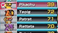 Het Power-nummer duidt de totale kracht van elke Pokémon aan. Je kunt je huidige Pokémon ruilen door een Pokémon uit de lijst te selecteren en op te drukken.