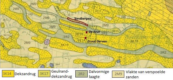 De ligging van perceel Eerdbergen Het langgerekte perceel Eerdbergen ligt op een zogenaamde geulranddekzandrug 7 langs een smal dal dat in de laatste ijstijd is ontstaan als gevolg van smeltende