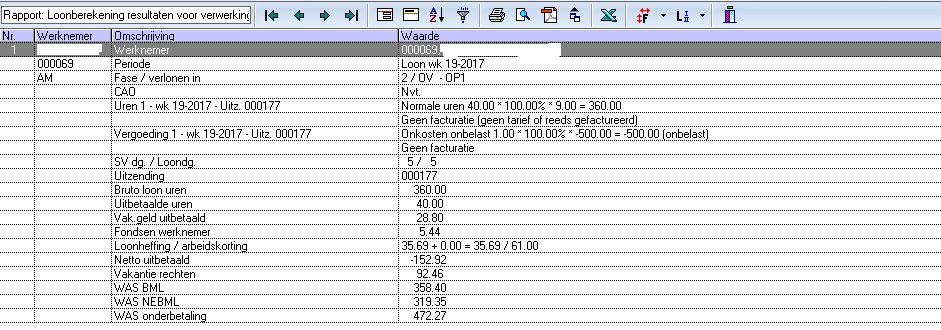 In het volgende rapport zijn dezelfde waarden opgenomen als in de Loon informatie bij Uren -> Klaarzetten zoals het WAS BML, WAS NEBML en de WAS onderbetaling. 8.