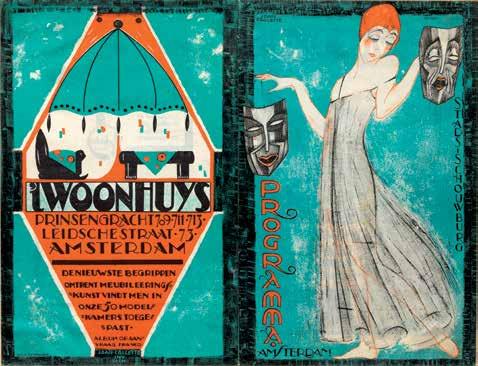 58 Joan Collette, omslag programmaboekje Stadsschouwburg Amsterdam met advertentie van t Woonhuys, 1922, lithografie op papier. Collectie Stedelijk Museum Amsterdam.
